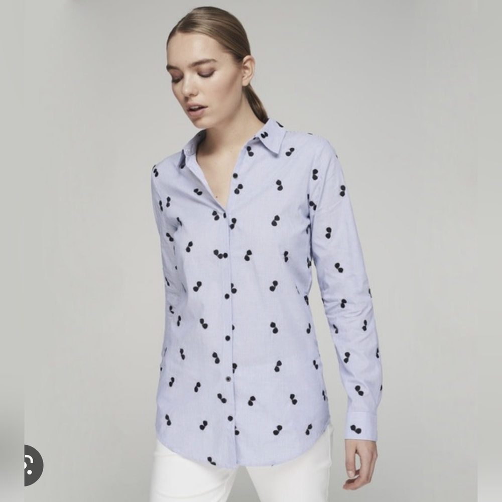 Karl Lagerfeld Blue Shirt With Embroidered Sunglasses Print! Size Medium.